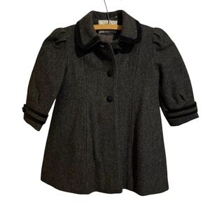 Vintage Rothschild grey wool blend black velvet girls dress coat